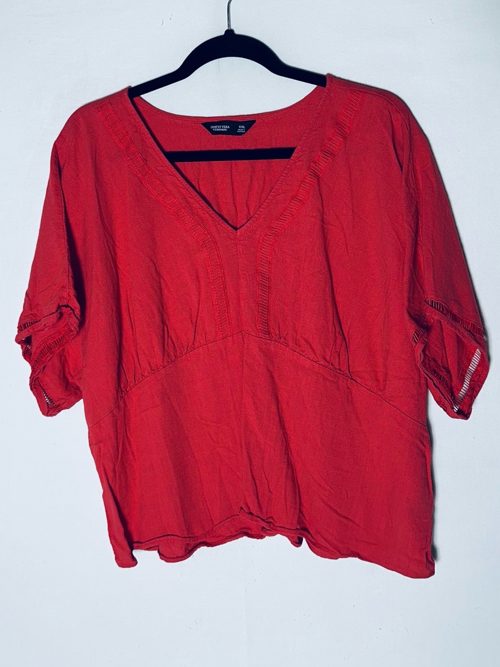 Simply Vera Vera Wang Coral Linen Blend Blouse XXL Ladder Trim Crochet Boho Peas